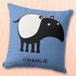 Tapir Personalized Name Throw Pillow<br><div class="desc">A cute Malayan Tapir for animal and endangered wildlife lovers. Original art by Nic Squirrell. Change the name or text,  and change the background color in the Design Tool to customize.</div>