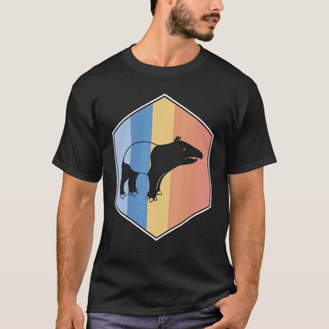 Tapir With Retro Colors In A Hexagon T-Shirt (Front)