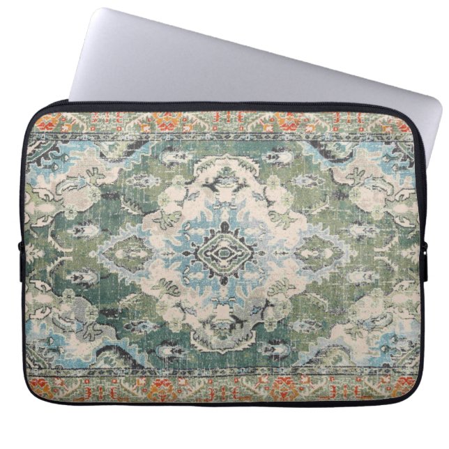Tapis antique vert laptop sleeve (Front)