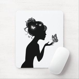 Tapis De Souris La femme papillons blancs Mouse Pad