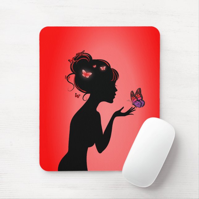 Tapis De Souris La femme papillons rouges Mouse Pad (With Mouse)