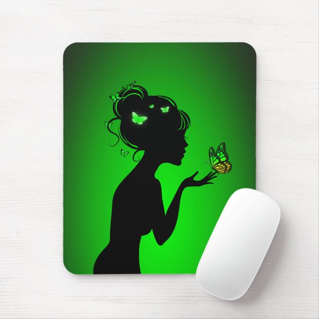 Tapis De Souris La femme papillons verts Mouse Pad (With Mouse)