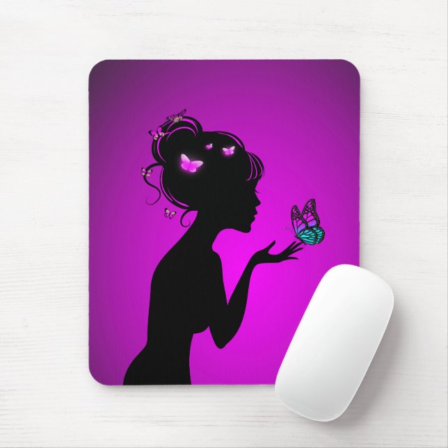 Tapis De Souris La femme papillons violets Mouse Pad (With Mouse)