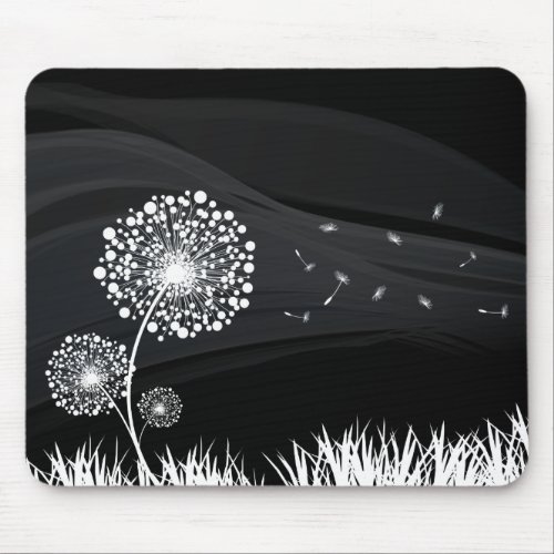 Tapis De Souris Pissenlit noir et blanc Mouse Pad