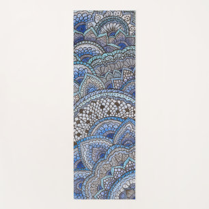 Tapis de yoga motif mandala bleu mat