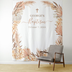 Tapiz Boho Pampas white Pumpkin Baptism banner Tapestry