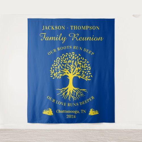 Tapiz Family reunion tree backdrop banner blue