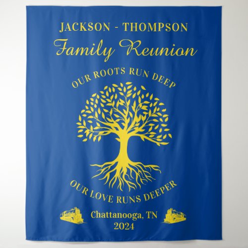 Tapiz Family reunion tree backdrop banner blue