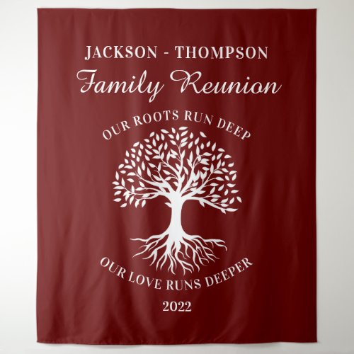 Tapiz Family reunion tree backdrop banner burgundy