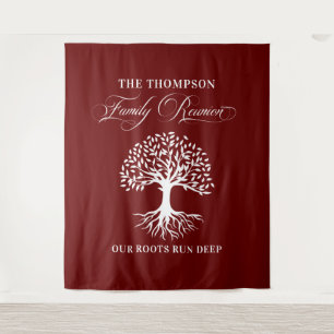Tapiz Family reunion tree backdrop banner burgundy