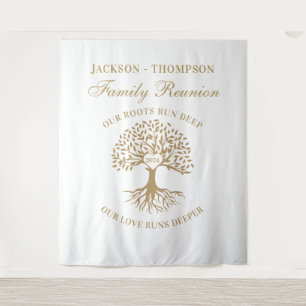 Tapiz Family reunion tree backdrop banner gold