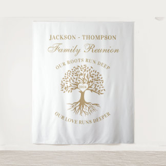 Tapiz Family reunion tree backdrop banner gold