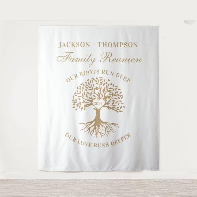 Tapiz Family reunion tree backdrop banner gold (Front)