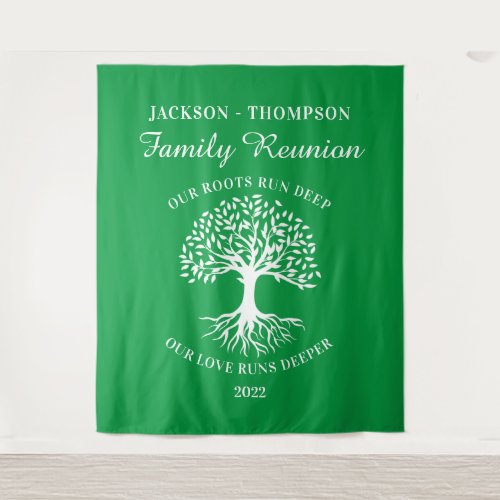 Tapiz Family reunion tree backdrop banner green