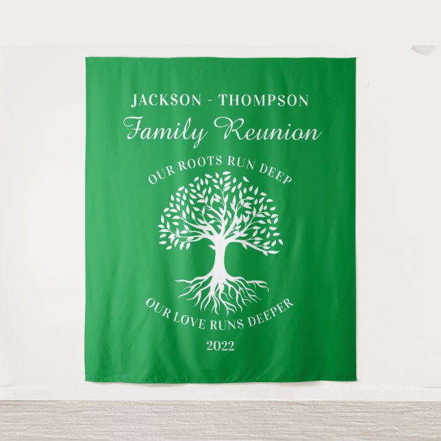 Tapiz Family reunion tree backdrop banner green (Front)
