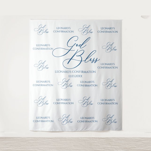 Tapiz God Bless Elegant blue photobooth backdrop (Front)