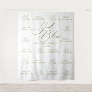 Tapiz God Bless Elegant gold photobooth backdrop