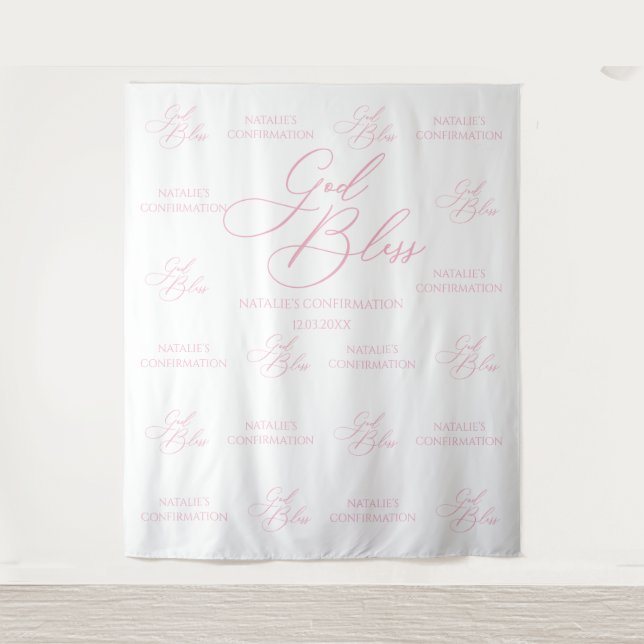 Tapiz God Bless Elegant Pink photobooth backdrop (Front)