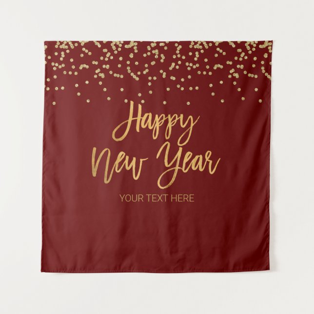 Tapiz Happy New Year gold text Backdrop banner (Front)
