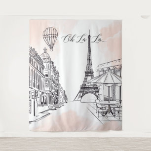 Tapiz Oh La La Paris backdrop pink & white party b