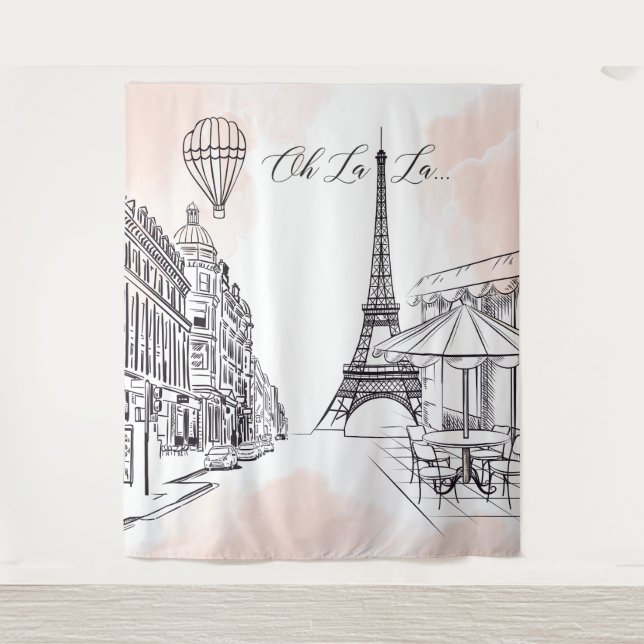 Tapiz Oh La La Paris backdrop pink & white party b (Front)