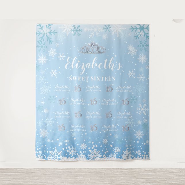 Tapiz Princess Winter Sweet 16 photobooth Backdrop (Front)