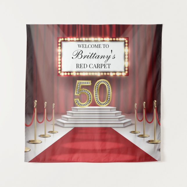 Tapiz Red Carpet 50th Birthday Backdrop banner (Front)