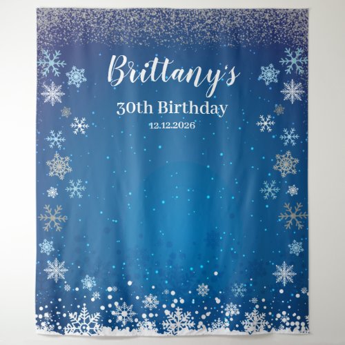 Tapiz Snow Blue Winter Birthday Backdrop banner