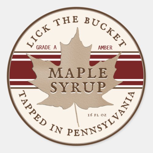 Tapped in Pennsylvania Maple Syrup Kraft Leaf  Cla Classic Round Sticker