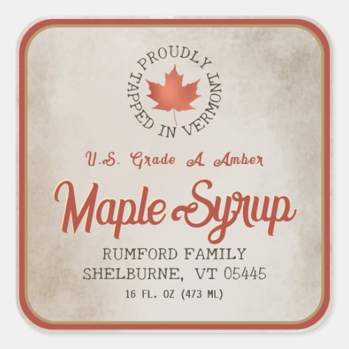 Tapped in Vermont Red Leaf Maple Syrup 15 or 3  Square Sticker