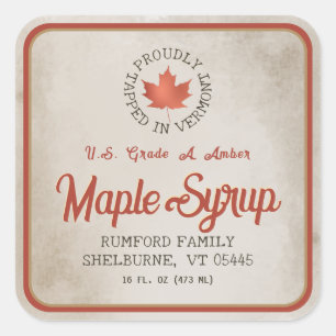 Tapped in Vermont Red Leaf Maple Syrup 1.5" or 3" Square Sticker
