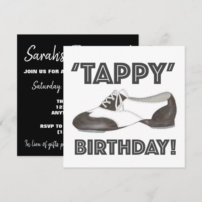 'Tappy' Happy Birthday Bday Tap Dance Shoe Party Invitation (Front/Back)