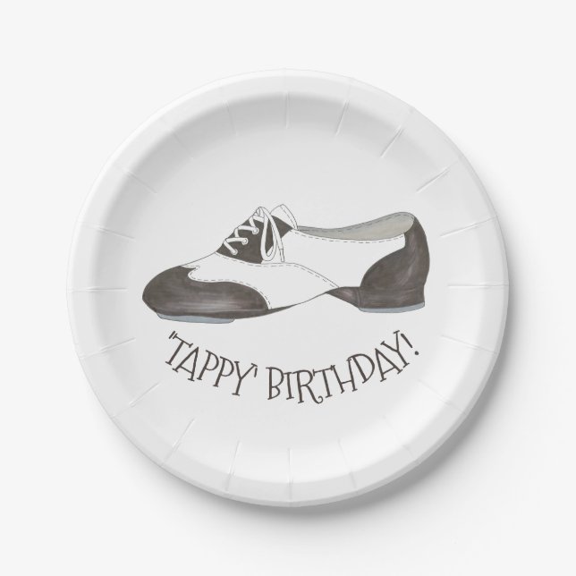 Tappy Happy Birthday Dance Teacher Tap Shoe Dancer Paper Plates (Front)