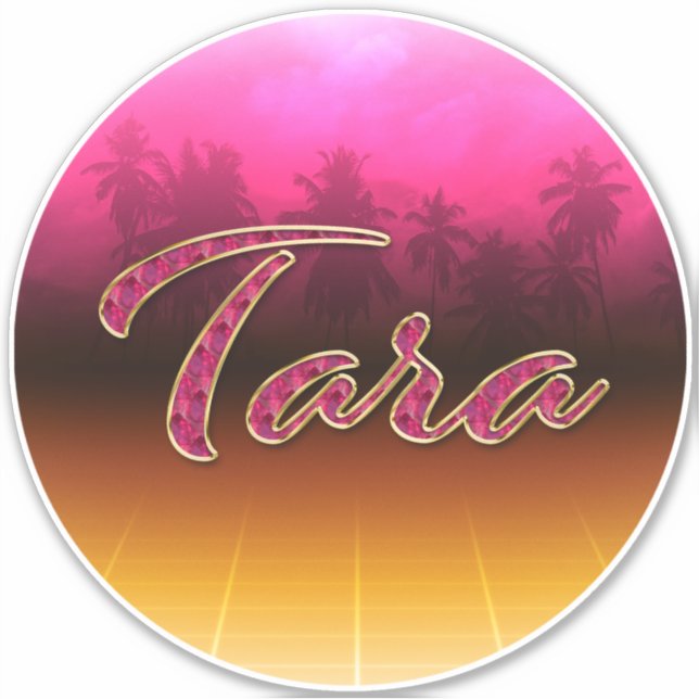 Tara First name name golden pink sticker (Front)
