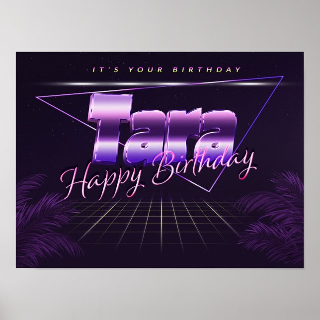 Tara Name First name lila retro Poster Birthday (Front)