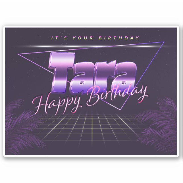 Tara Name First name lila retro Sticker Birthday (Front)
