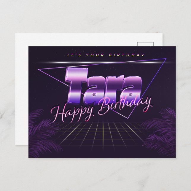 Tara Name First name purple postcard birthday (Front/Back)