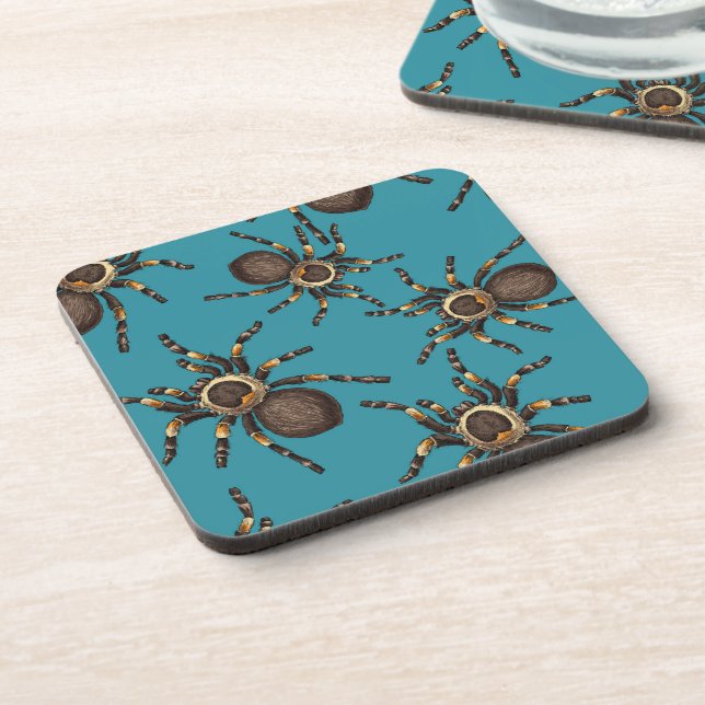 Tarantula on blue beverage coaster (Left Side)