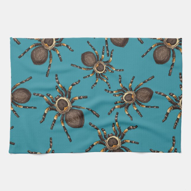 Tarantula on blue kitchen towel (Horizontal)