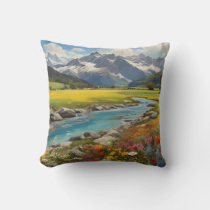 Tarasp With Colorful Wildflowers and Meadows Throw Pillow