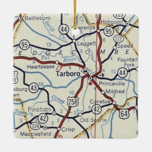 Tarboro NC Vintage Map Ceramic Ornament