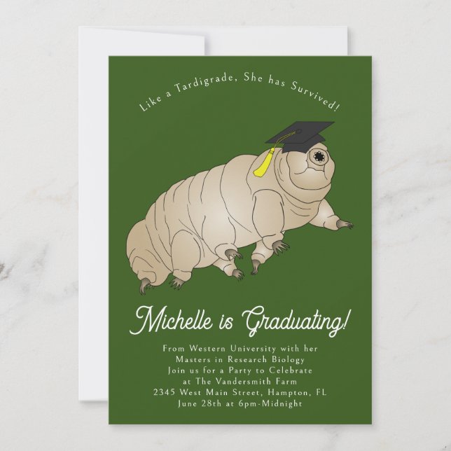 Tardigrade Graduation Party Moss Piglet Water Bear Invitation (Front)