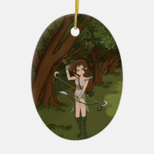 Taren the Archer Warrior Elf Girl Ceramic Ornament