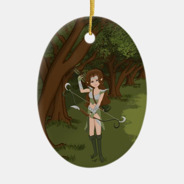 Taren the Archer Warrior Elf Girl Ceramic Ornament (Front)