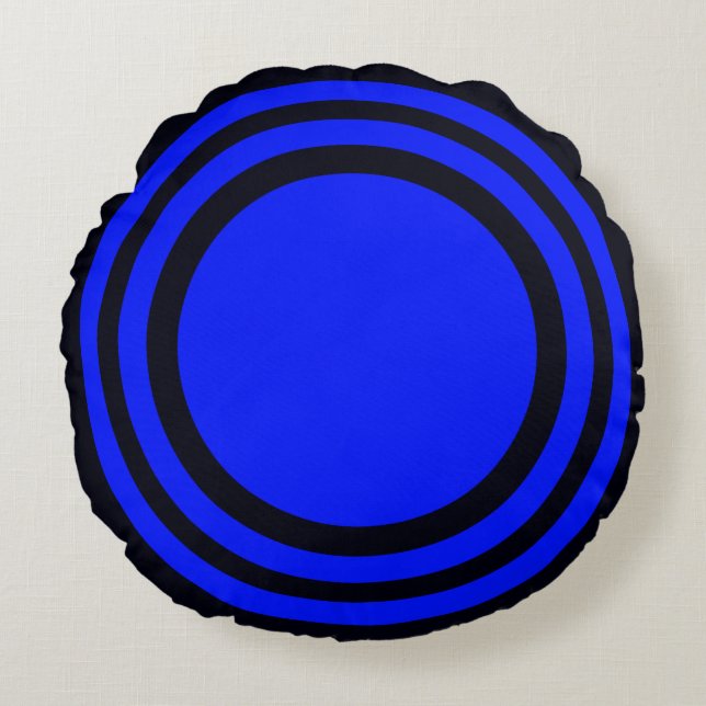 Target Bullseye, Blue-Black Round Pillow (Front)
