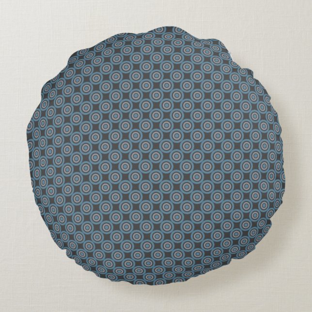 Target Circles Pattern Gray and Blue Round Pillow (Back)