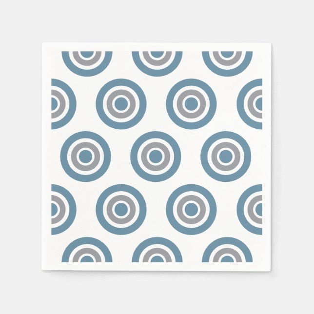 Target Pattern Blue Gray White Cocktail Napkins (Front)