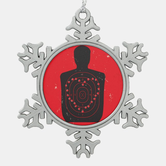Target Practice Heart Snowflake Pewter Christmas Ornament (Front)