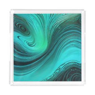 "Tarifa" Blue Swirls Waves Acrylic Tray