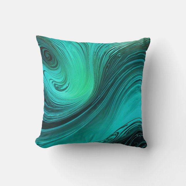 "Tarifa" Blue Swirls Waves Throw Pillow (Front)